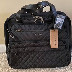 KROSER Rolling Laptop Bag Women, 15.6 inch Rolling Briefcase for Quilted Black